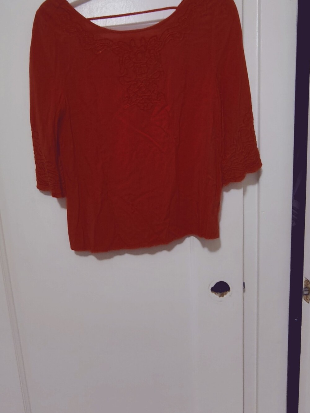 Red Embroidery Top With String In Back Showing Summer Fun Cute Design - Picture 3 of 9